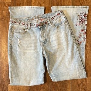 Women’s Y2K Wide Leg Jeans Flared Leg VANILLA STAR Distressed Womens Jeans Bling